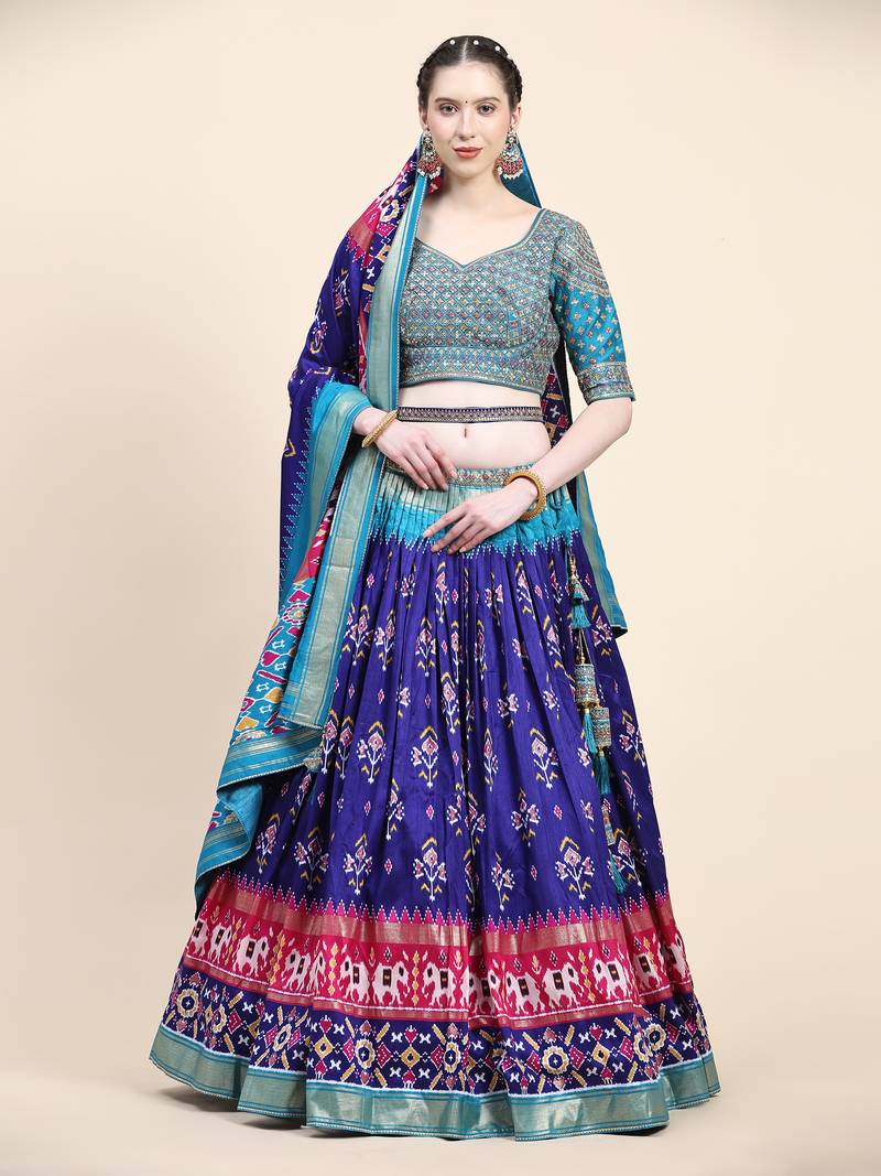 Multi Colour Embroidered Silk Traditional Lehnga Choli with Blouse Free Size
