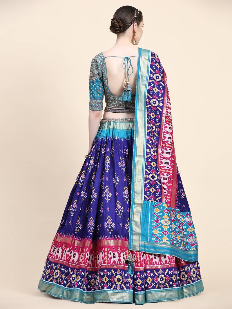 Multi Colour Embroidered Silk Traditional Lehnga Choli with Blouse Free Size