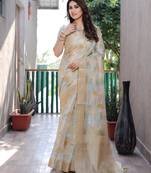 Cream Woven Art Silk Saree With Blouse