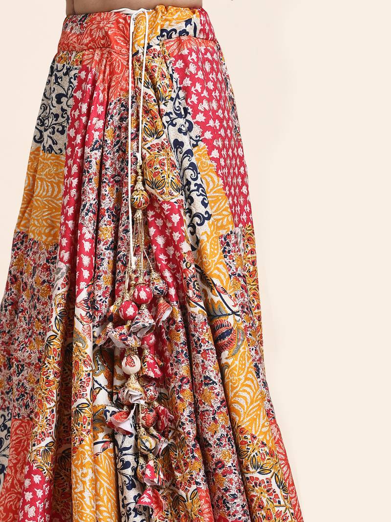 Multi Colour Embroidered Silk Traditional Lehnga Choli with Blouse Free Size