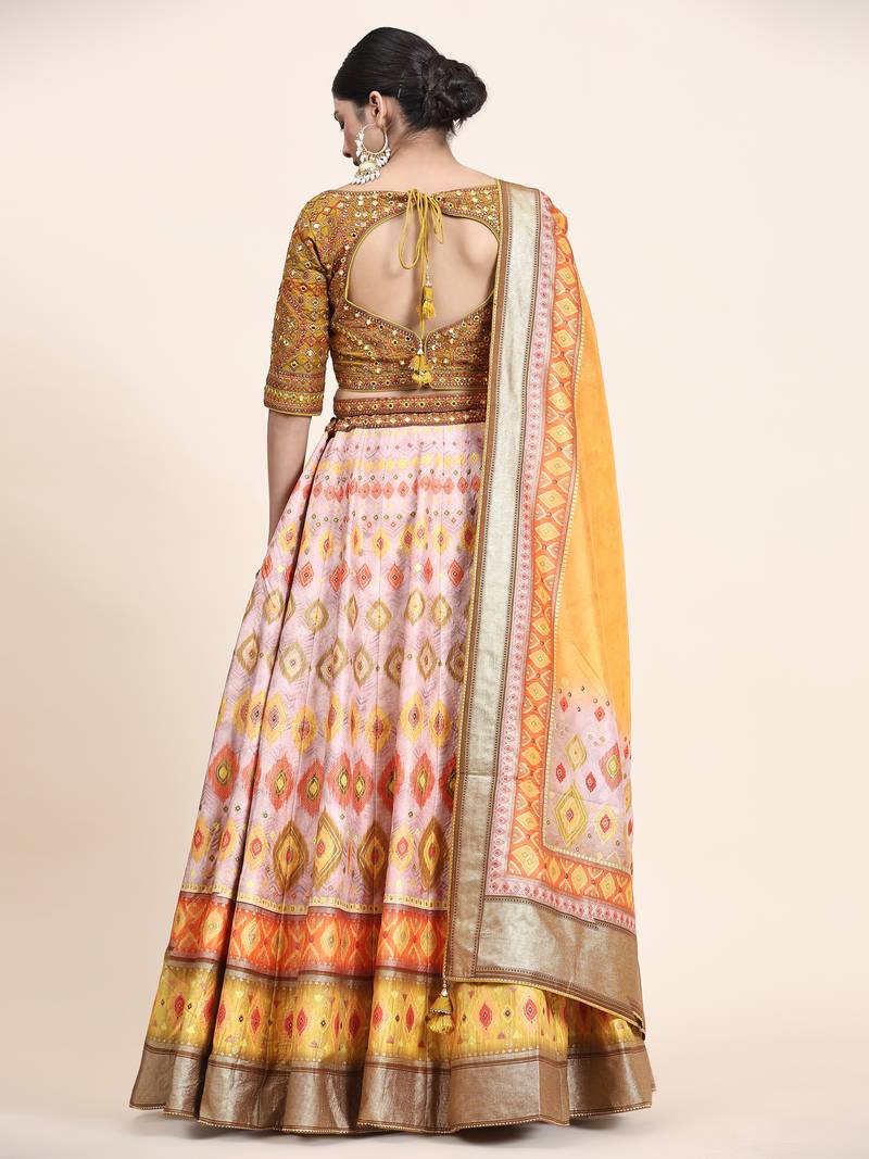 Multi Colour Embroidered Silk Traditional Lehnga Choli with Blouse Free Size