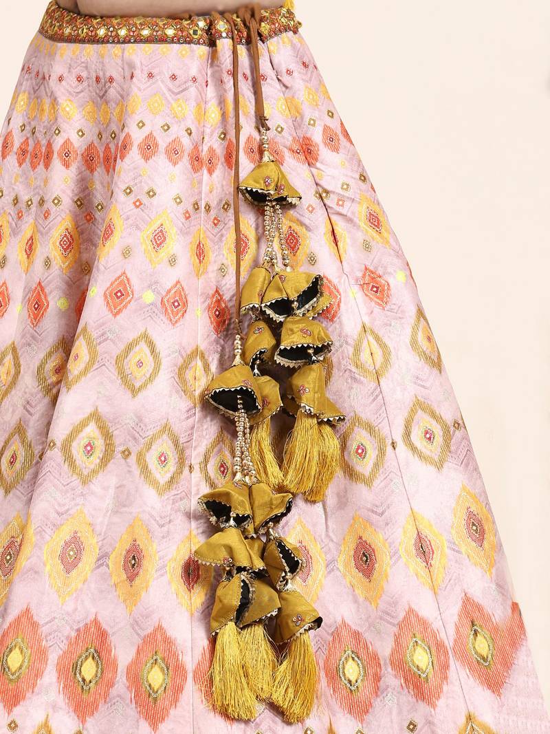 Multi Colour Embroidered Silk Traditional Lehnga Choli with Blouse Free Size