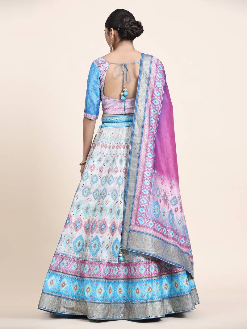 Multi Colour Embroidered Silk Traditional Lehnga Choli with Blouse Free Size