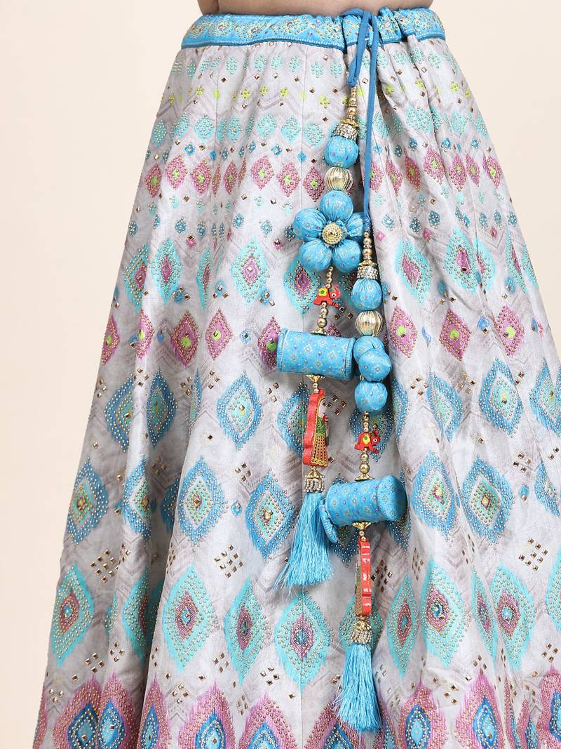 Multi Colour Embroidered Silk Traditional Lehnga Choli with Blouse Free Size