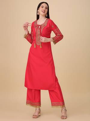 Women's Embroidered Silk Kurta And Pant Set With Net Dupatta (MAK7SEQUIN) 3