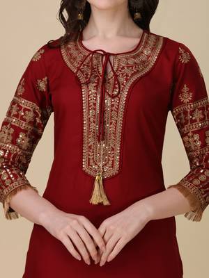 Modestouze Attires Women's Embroidered Silk Kurta And Pant Set With Net Dupatta (MAK7SEQUIN) 3