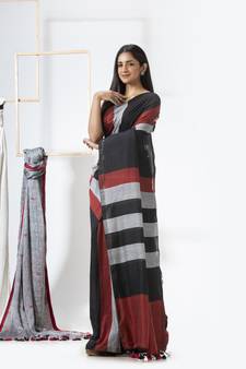 Handspun Cotton Black Handloom Saree