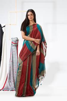 Handspun Cotton Maroon Handloom Saree