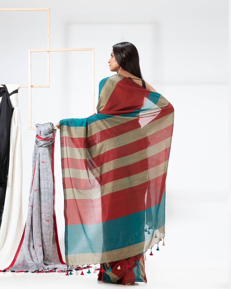 Handspun Cotton Maroon Handloom Saree