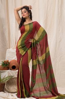 Handspun Cotton Maroon Handloom Saree