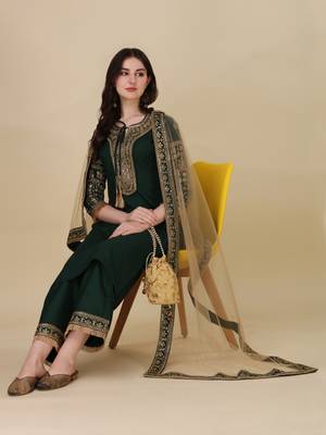 Modestouze Attires Women's Embroidered Silk Kurta And Pant Set With Net Dupatta (MAK7SEQUIN) 1