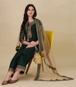 Modestouze Attires Women's Embroidered Silk Kurta And Pant Set With Net Dupatta (MAK7SEQUIN)