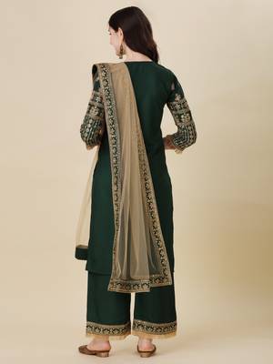 Modestouze Attires Women's Embroidered Silk Kurta And Pant Set With Net Dupatta (MAK7SEQUIN) 2