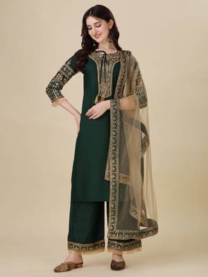 Modestouze Attires Women's Embroidered Silk Kurta And Pant Set With Net Dupatta (MAK7SEQUIN) 3