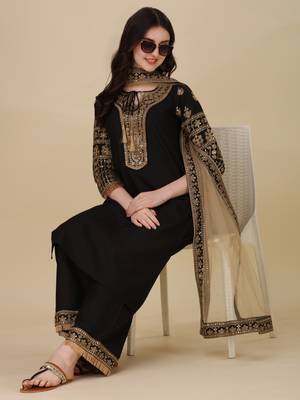 Modestouze Attires Women's Embroidered Silk Kurta And Pant Set With Net Dupatta (MAK7SEQUIN) 1