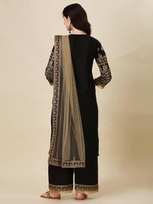 Modestouze Attires Women's Embroidered Silk Kurta And Pant Set With Net Dupatta (MAK7SEQUIN) 2