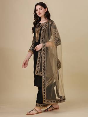 Modestouze Attires Women's Embroidered Silk Kurta And Pant Set With Net Dupatta (MAK7SEQUIN) 3