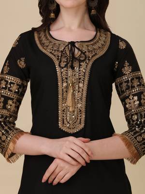 Modestouze Attires Women's Embroidered Silk Kurta And Pant Set With Net Dupatta (MAK7SEQUIN) 4