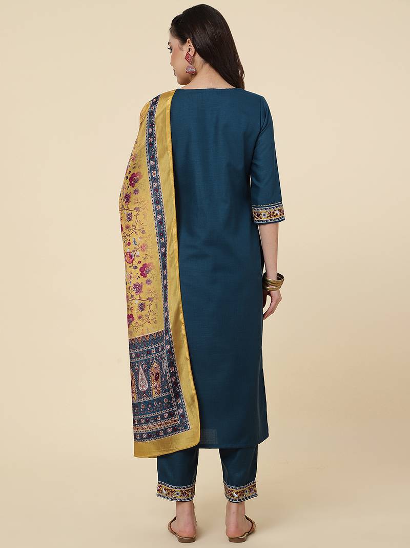 Blue Colour Party Wear Suit With Smart Digital Print