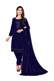 Blue Colour Designer Sequins Work Stylish Partywear Salwaar Kameez