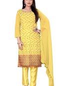 Smart And Ethnic Yellow Colour Chanderi Cotton Embroiderd Salwaar Kameez