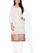 Smart And Ethnic White Colour Chanderi Cotton Embroiderd Salwaar Kameez