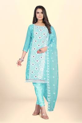 Blue Colour Organza Fabric Smart Embroidery Work Salwaar Kameez 1