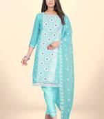 Blue Colour Organza Fabric Smart Embroidery Work Salwaar Kameez