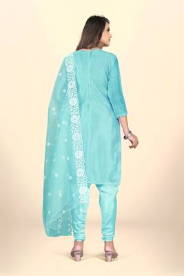 Blue Colour Organza Fabric Smart Embroidery Work Salwaar Kameez 2