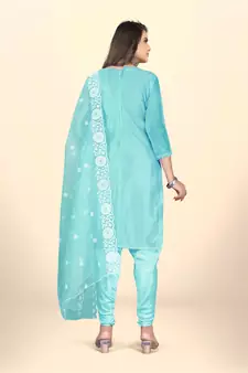 Blue Colour Organza Fabric Smart Embroidery Work Salwaar Kameez