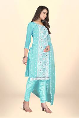 Blue Colour Organza Fabric Smart Embroidery Work Salwaar Kameez 3
