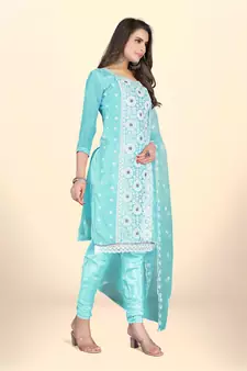 Blue Colour Organza Fabric Smart Embroidery Work Salwaar Kameez
