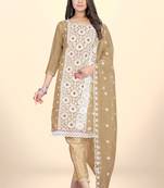Beige Colour Organza Fabric Smart Embroidery Work Salwaar Kameez