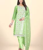 Green Colour Organza Fabric Smart Embroidery Work Salwaar Kameez
