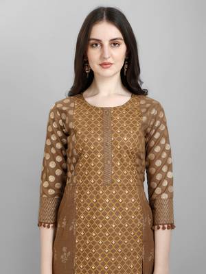Women's Gold And Pigment Printed Cotton Kurta And Pant Set (MAK29KATPATCH) 4