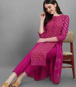 Women's Gold And Pigment Printed Cotton Kurta And Pant Set (MAK29KATPATCH)