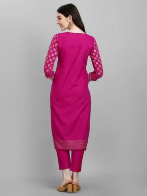 Women's Gold And Pigment Printed Cotton Kurta And Pant Set (MAK29KATPATCH) 2