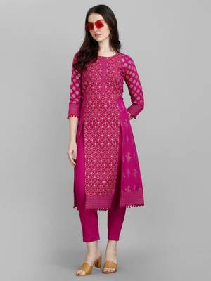 Women's Gold And Pigment Printed Cotton Kurta And Pant Set (MAK29KATPATCH) 3