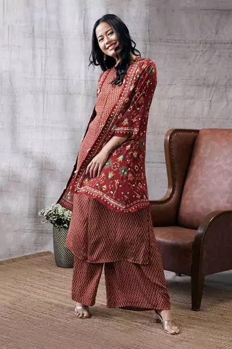 Zahra Red Printed Kurta Set