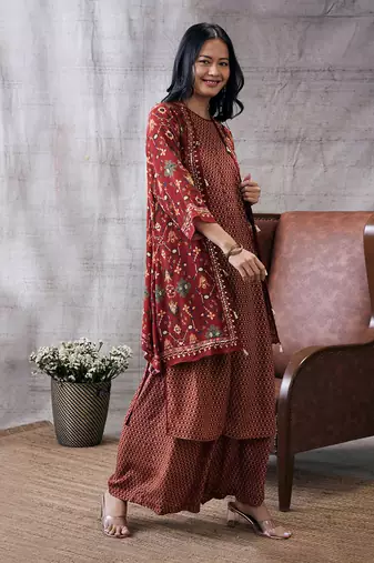 Zahra Red Printed Kurta Set