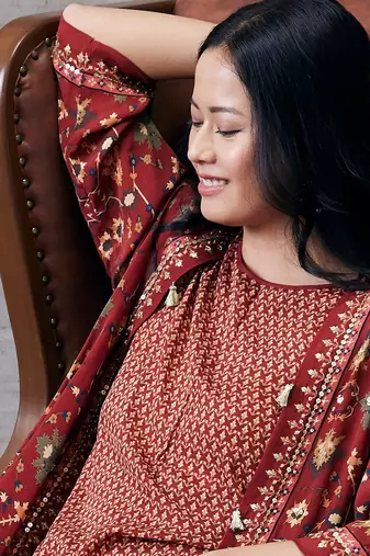 Zahra Red Printed Kurta Set