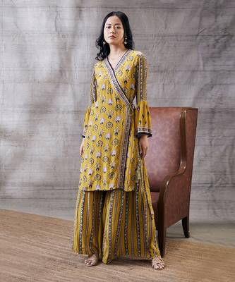 Sarouk Yellow Embroidered Angarkha Set 1