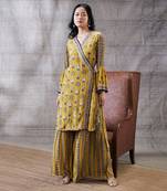 Sarouk Yellow Embroidered Angarkha Set