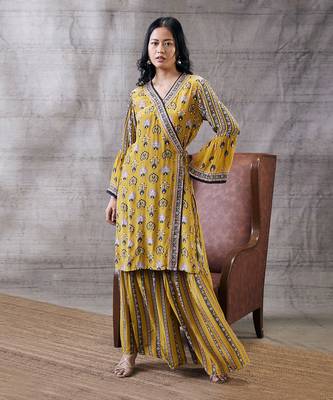 Sarouk Yellow Embroidered Angarkha Set 2