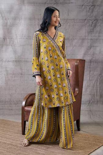 Sarouk Yellow Embroidered Angarkha Set