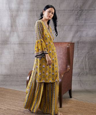 Sarouk Yellow Embroidered Angarkha Set 4