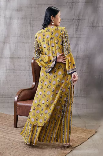 Sarouk Yellow Embroidered Angarkha Set