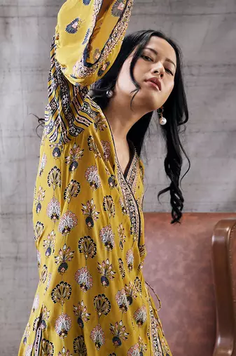 Sarouk Yellow Embroidered Angarkha Set
