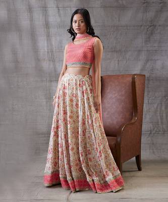 Zahra Peach Embroidered Lehenga Set 1