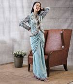 Sarouk Blue Printed Drape Skirt Set